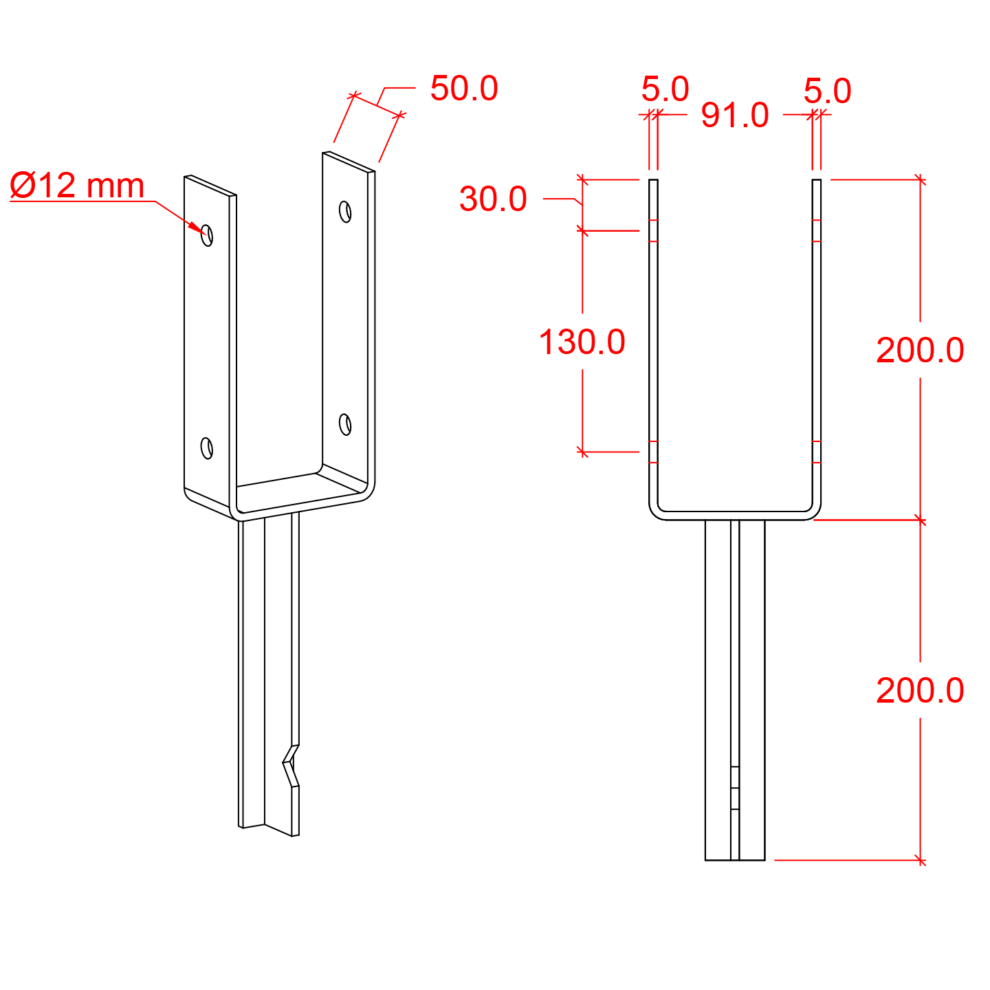 U-Anker zum Einbetonieren für 9x9 cm Pfosten Schwarz