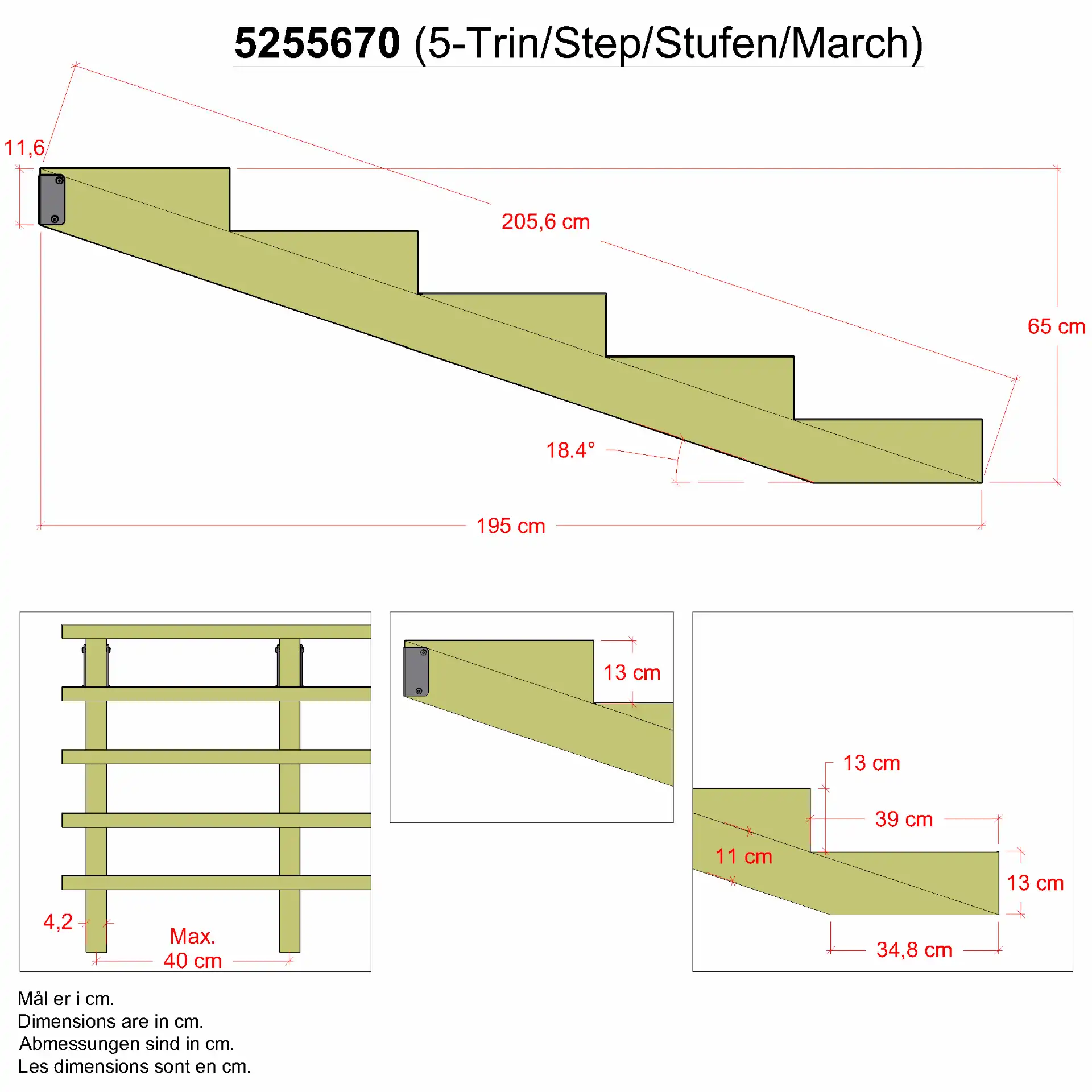 Treppenwange 5 Stufen Stufentiefe 39 cm