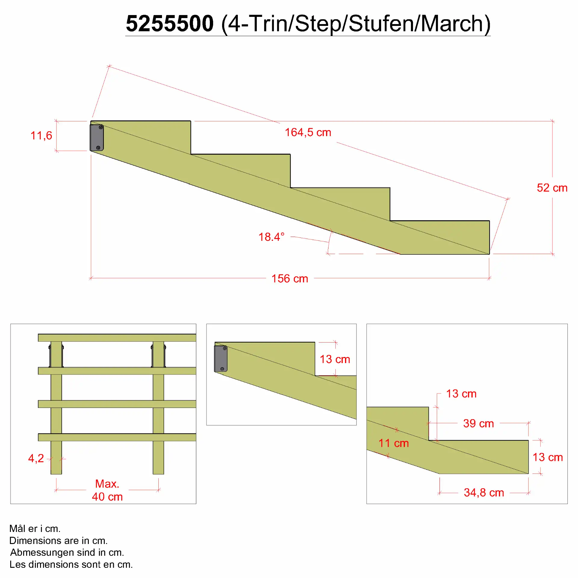 Treppenwange 4 Stufen Stufentiefe 39 cm