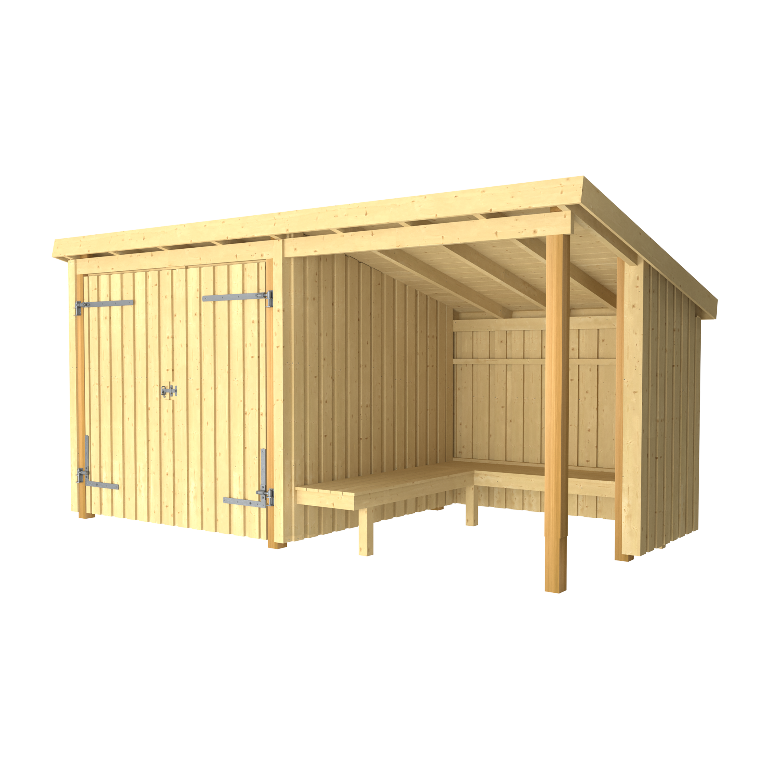 Nordic Grillhütte 2 Module mit Doppeltür 9,5 m² mit Bank unbehandelt