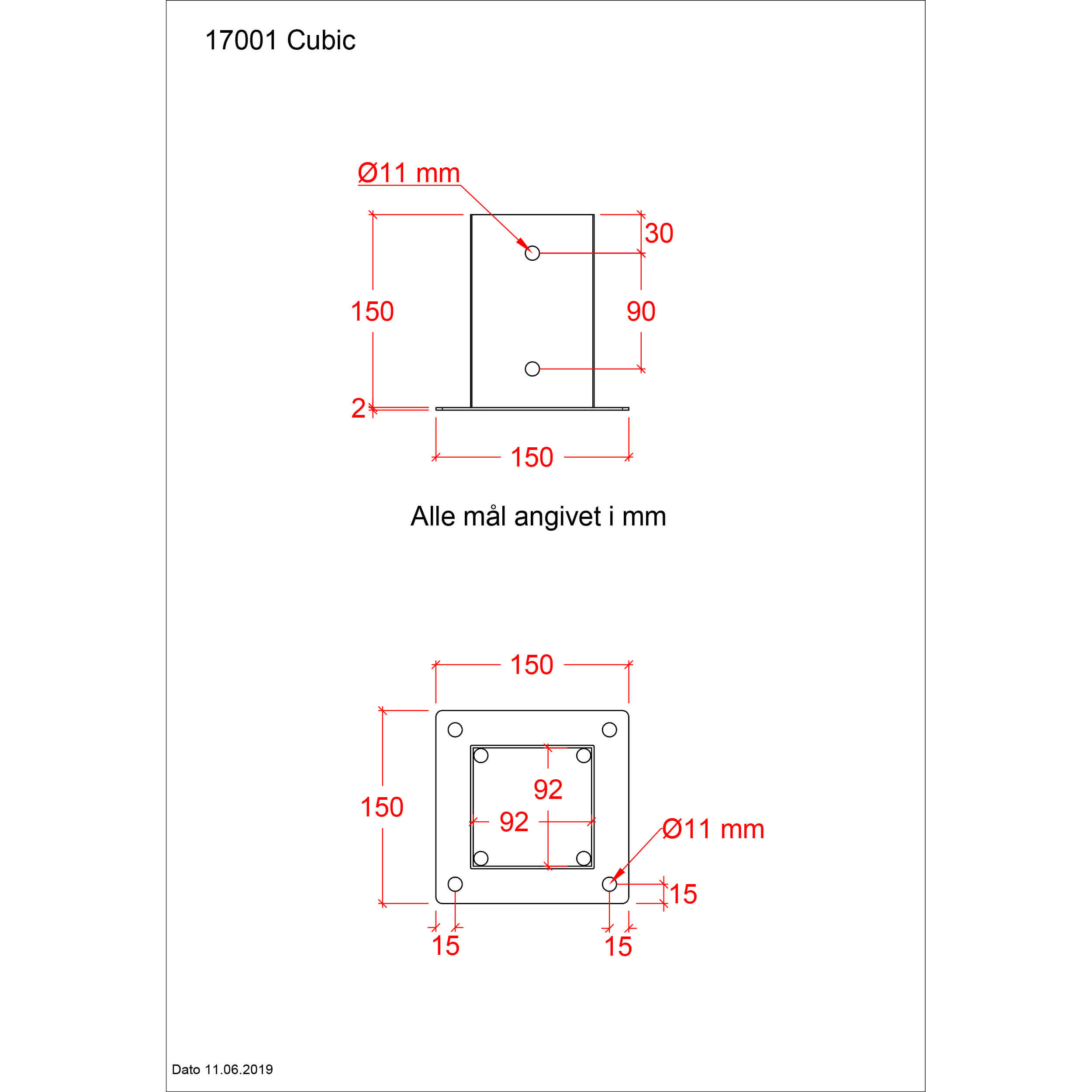 Cubic Pfostenfuß 9x9 cm Pfosten für Fundament Schwarz