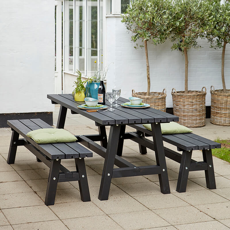 Country Plankengarnitur 1 Tisch und 2 Bänke 177 cm Schwarz