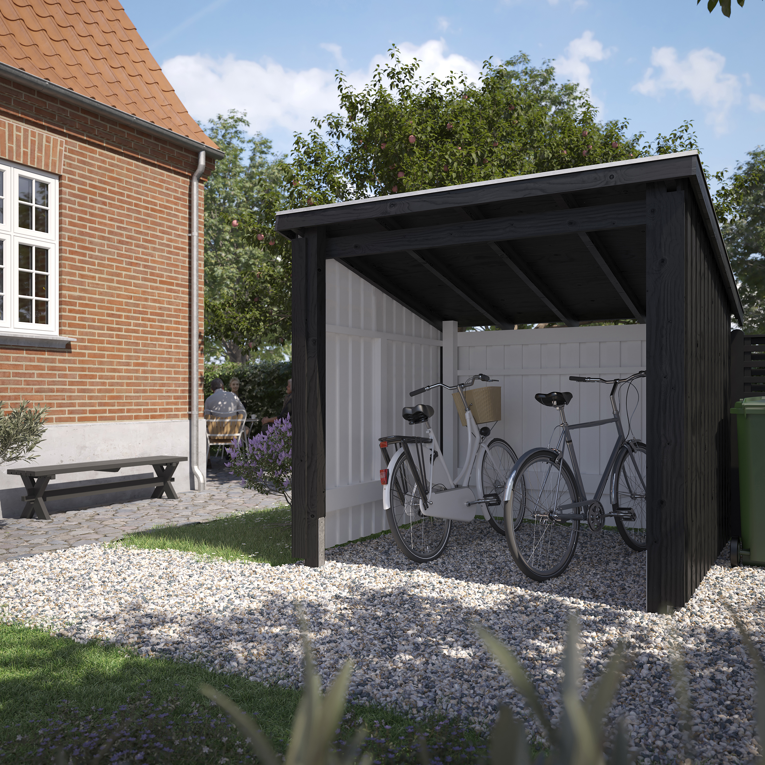 Nordic Fahrradunterstand 5 m²  1 Modul offen mit Dachpappe, und Aluleisten mit H-Pfostenfüßen
