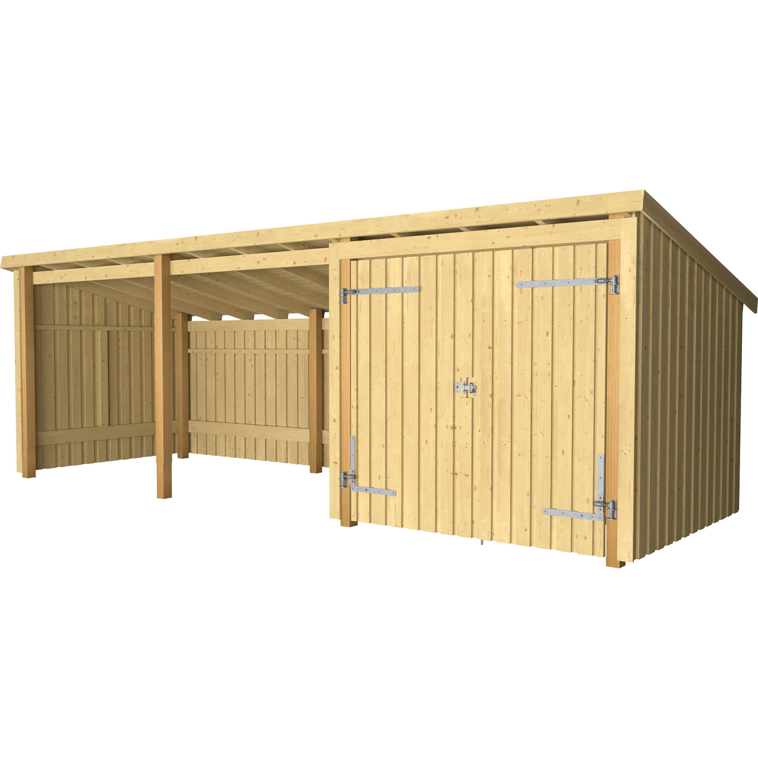 Nordic Multi Gartenhaus 3 Module Doppeltür & offene Fassade 14 m² unbehandelt