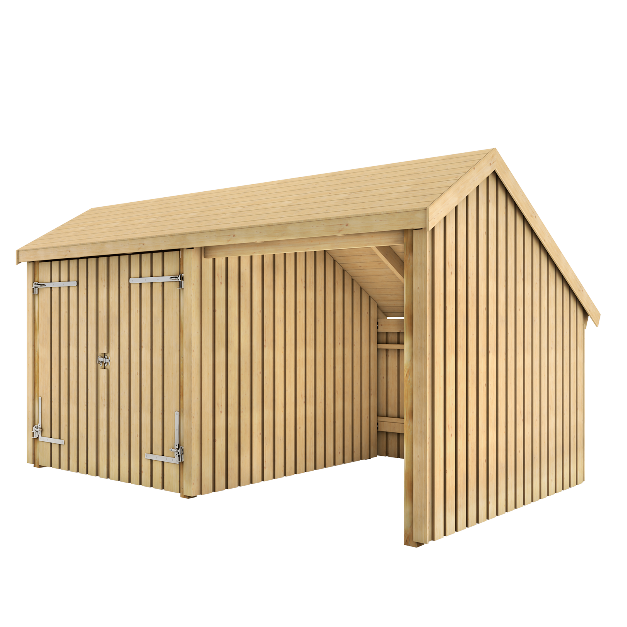 Multi Gartenhaus 2 Module Doppeltür & offene Fassade 10,5 m² Unbehandelt