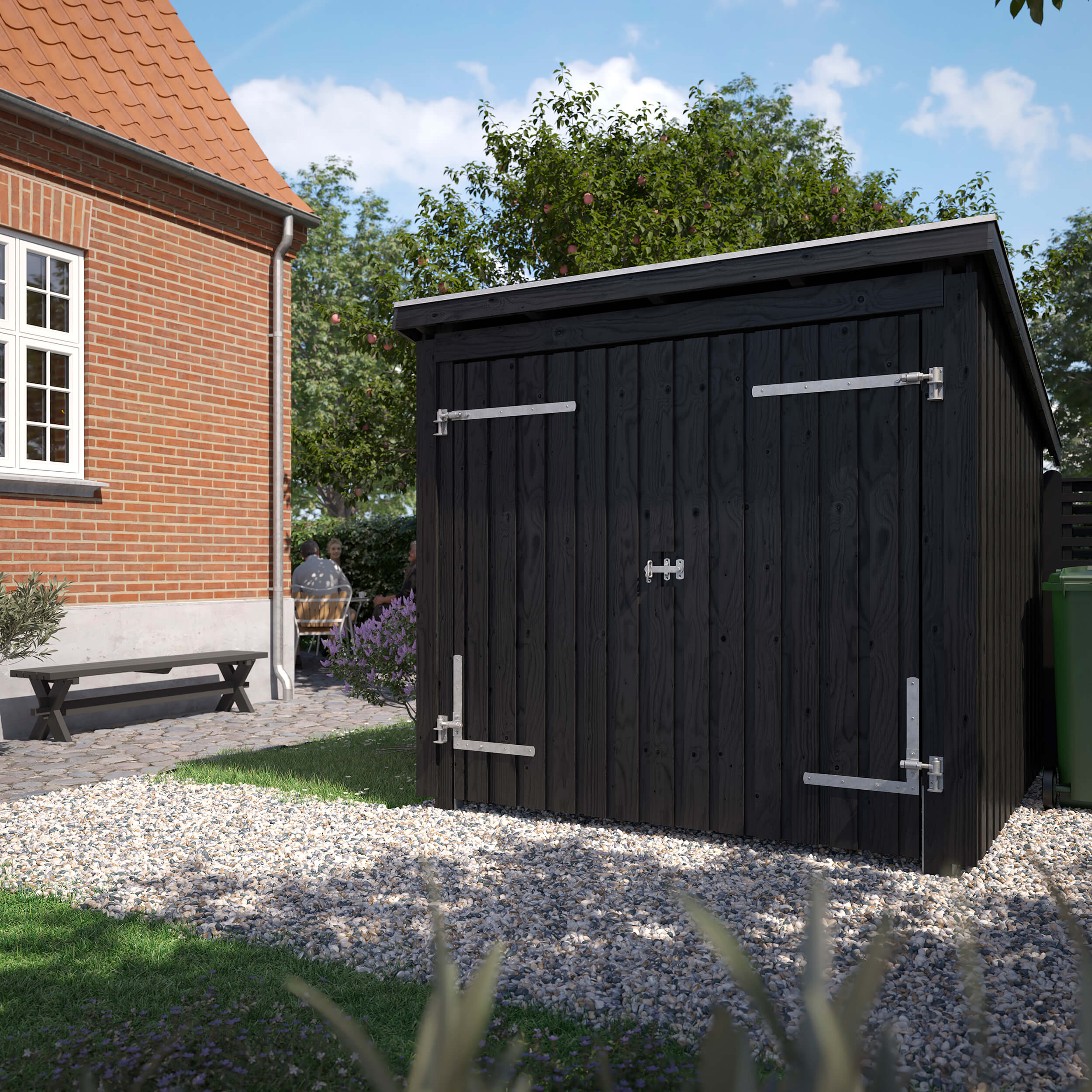 Nordic Fahrradunterstand 5 m²  1 Modul Doppeltür mit Dachpappe,Aluleisten und H-Pfostenfüßen