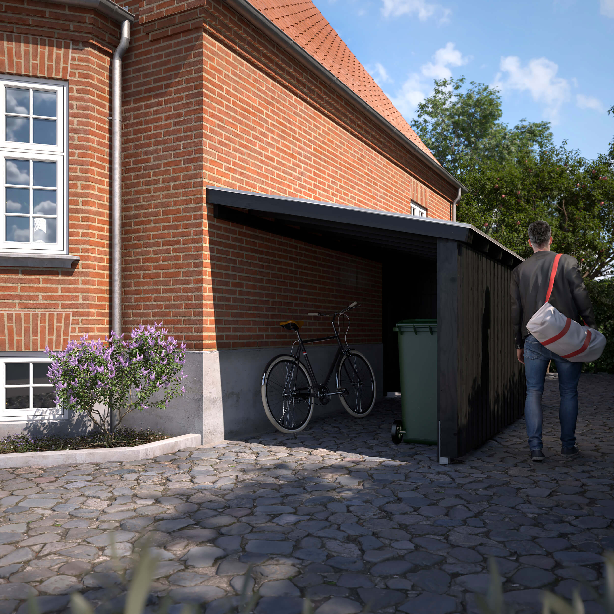 Nordic Multi Gartenhaus Wandmodell 9,5 m² offene Fassade mit Dachpappe,Aluleisten und H-Pfostenfüßen