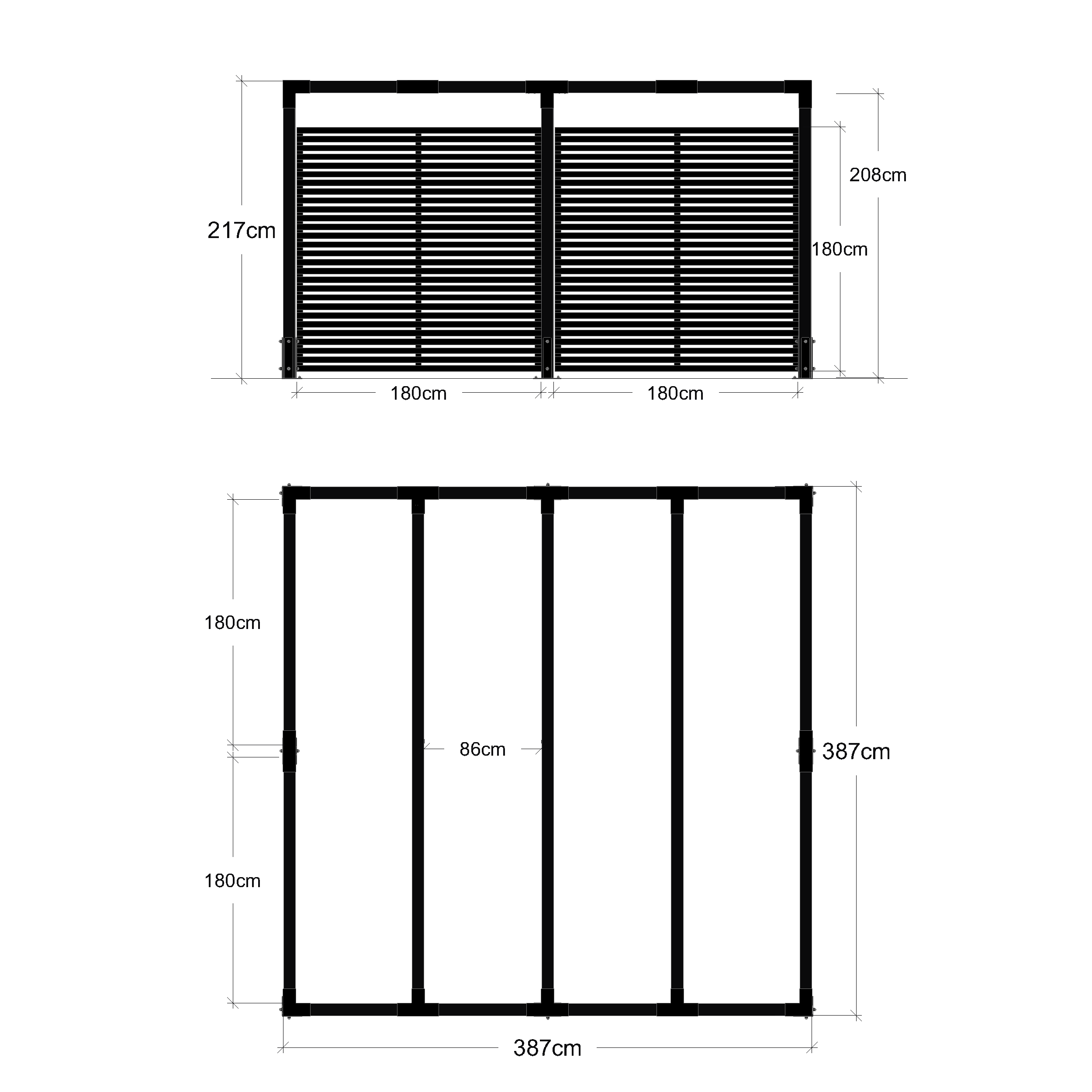 Cubic Pergola 3 Module mit Tokyo-Zaun Schwarz