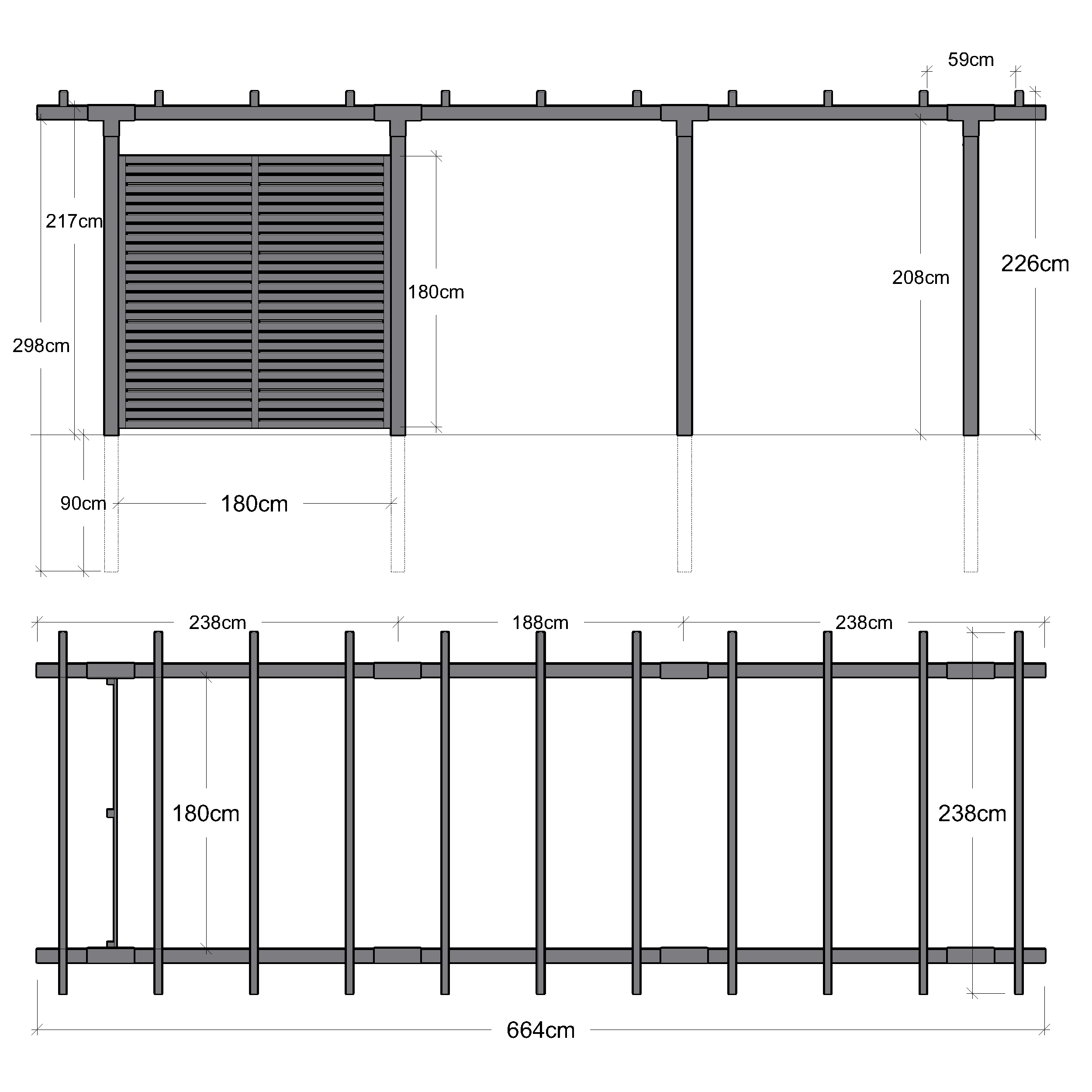 Doppelpergola, 3 Module mit Tokyo-Zaun Schwarz