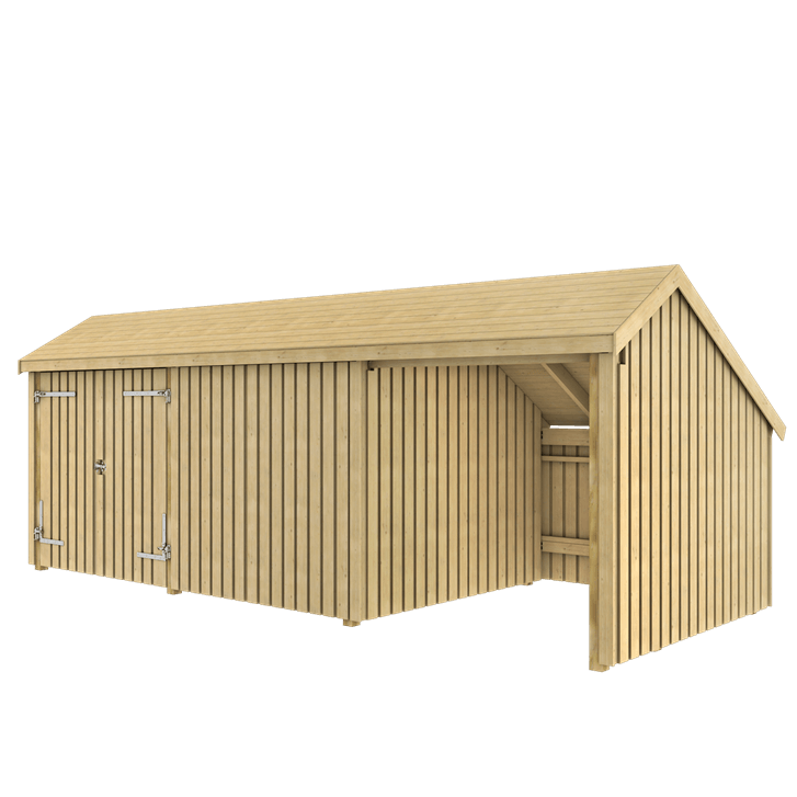 Multi Gartenhaus 3 Module Doppeltür & offene und geschlossene Fassade 15,5 m² Unbehandelt