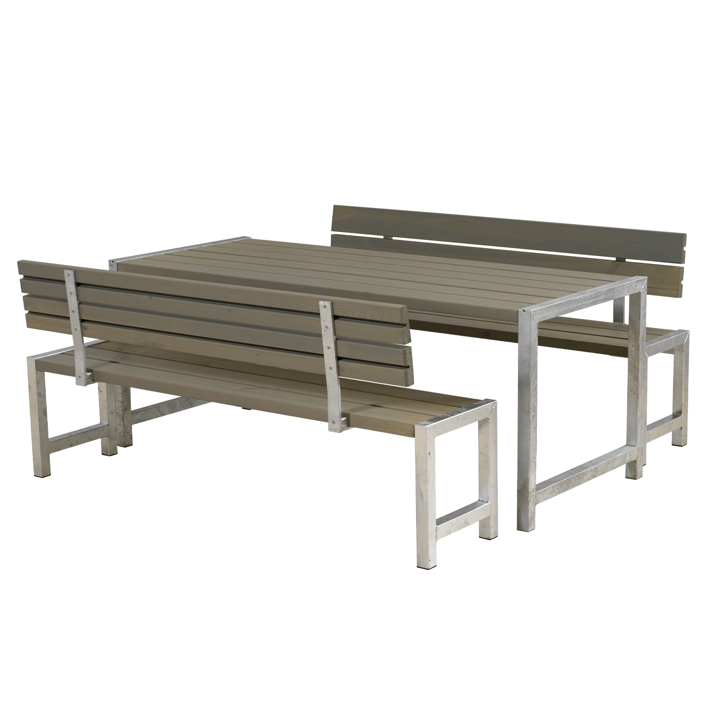 Plankengarnitur mit 2 Rückenlehnen 1 Tisch und 2 Bänke und 2 Rückenlehnen 186 cm Graubraun