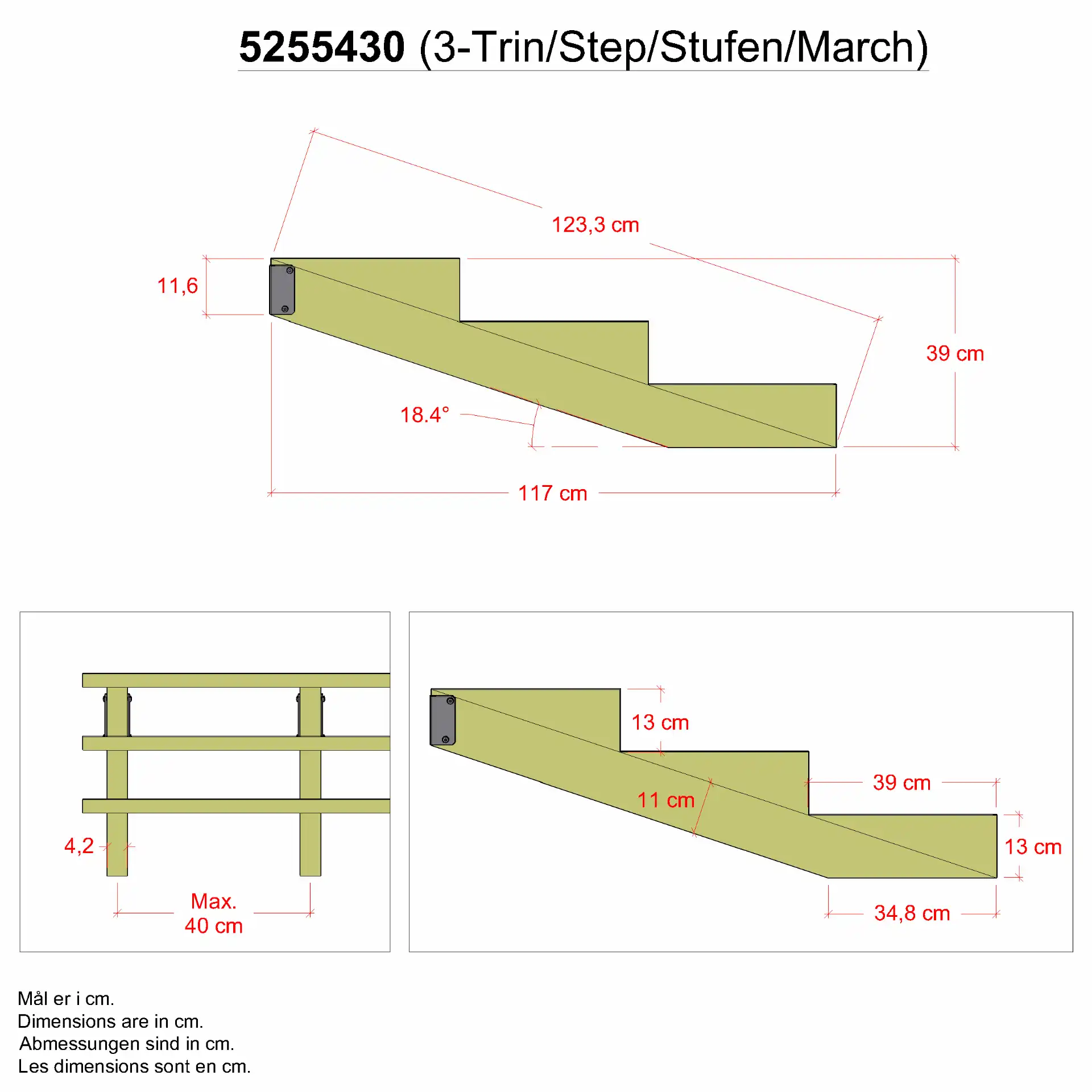 Treppenwange 3 Stufen Stufentiefe 39 cm
