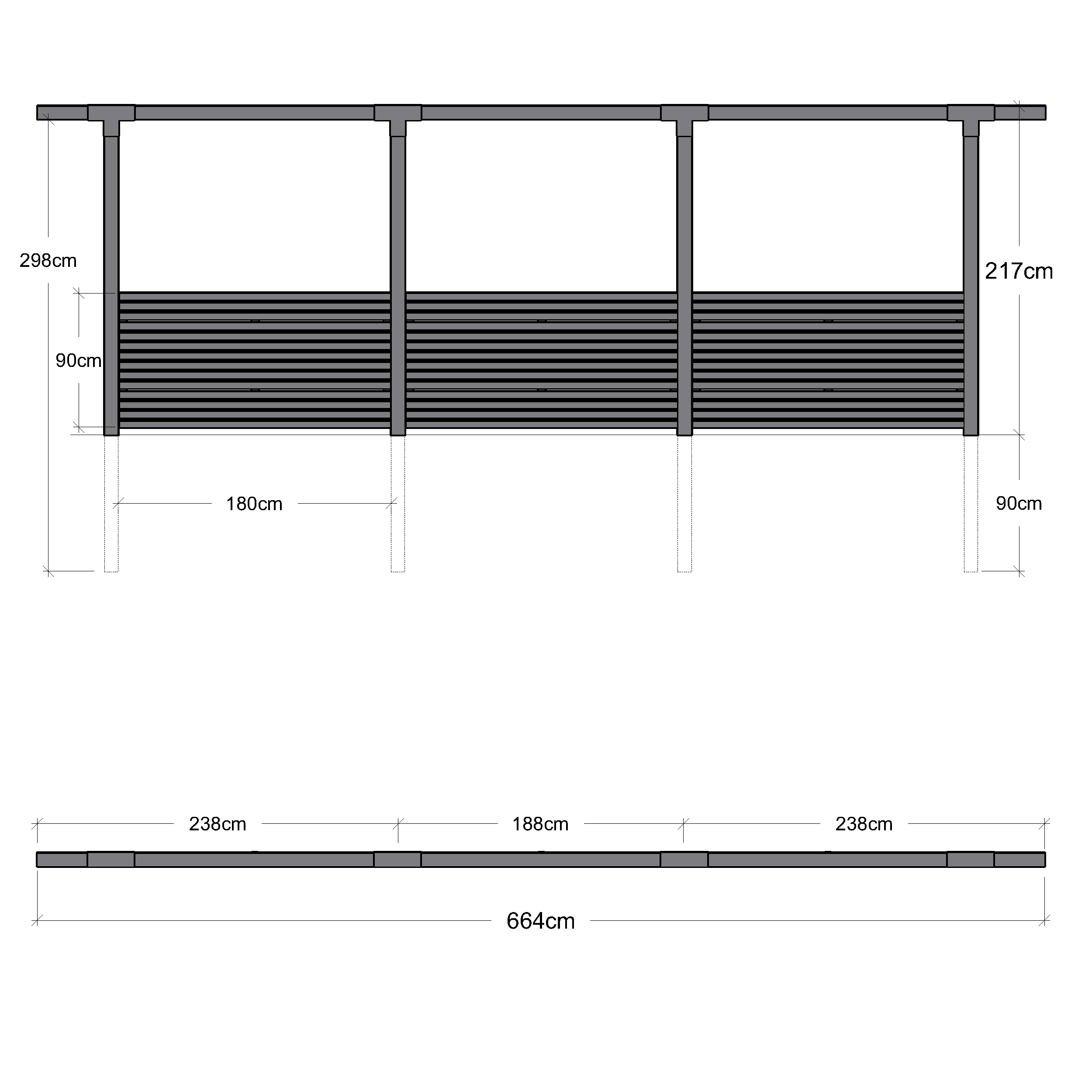 Einzelne Pergola 3 Module mit Tokyo-Zaun Schwarz