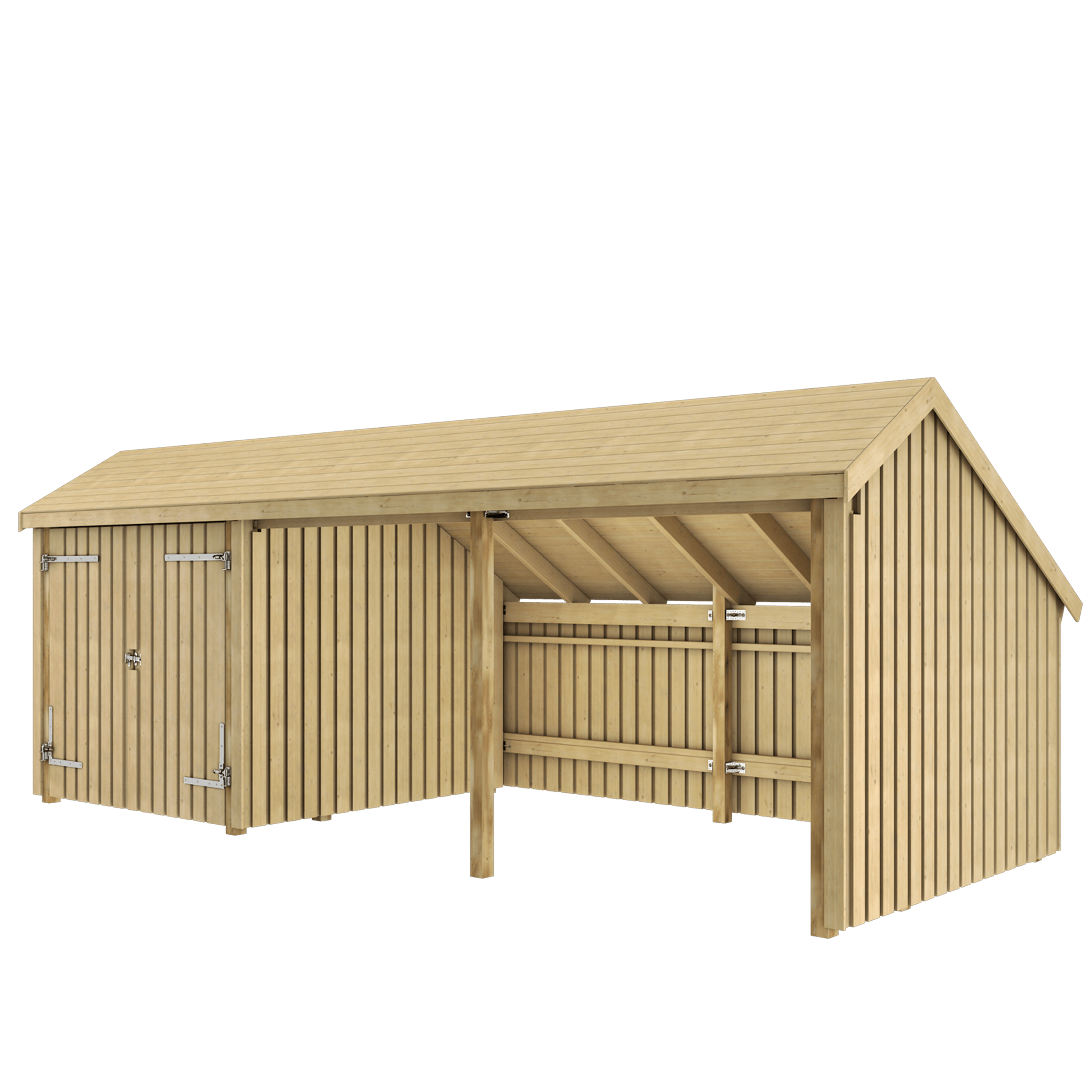 Multi Gartenhaus 3 Module Doppeltür & offene Fassade 15,5 m² Unbehandelt