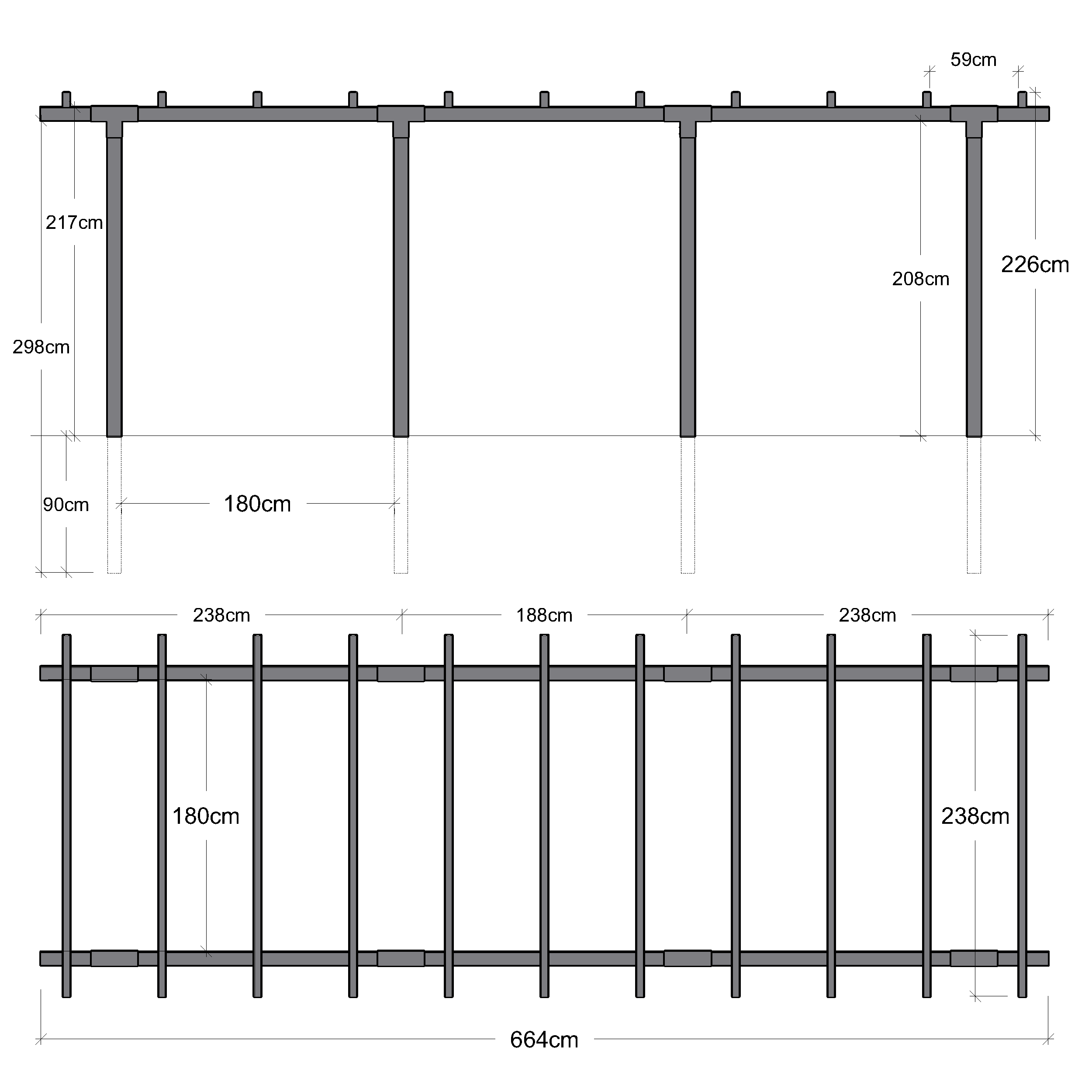 Doppelpergola, 3 Module Schwarz