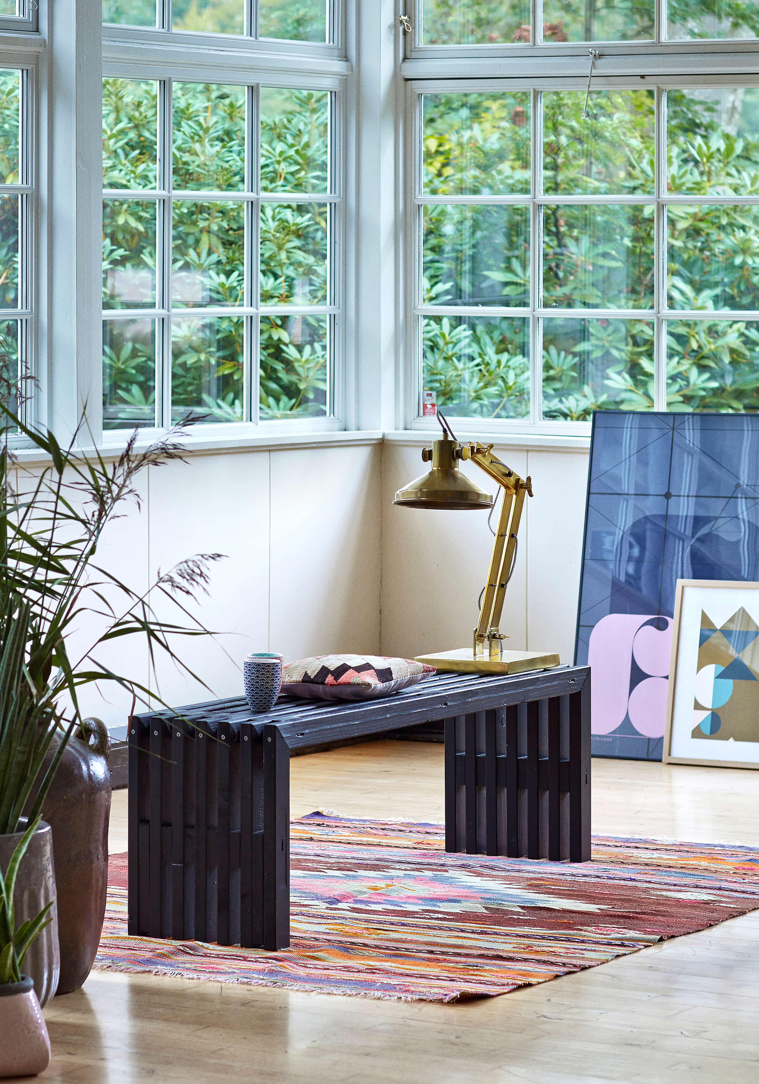 Rustikale Lattenbank 138x36 cm Schwarz