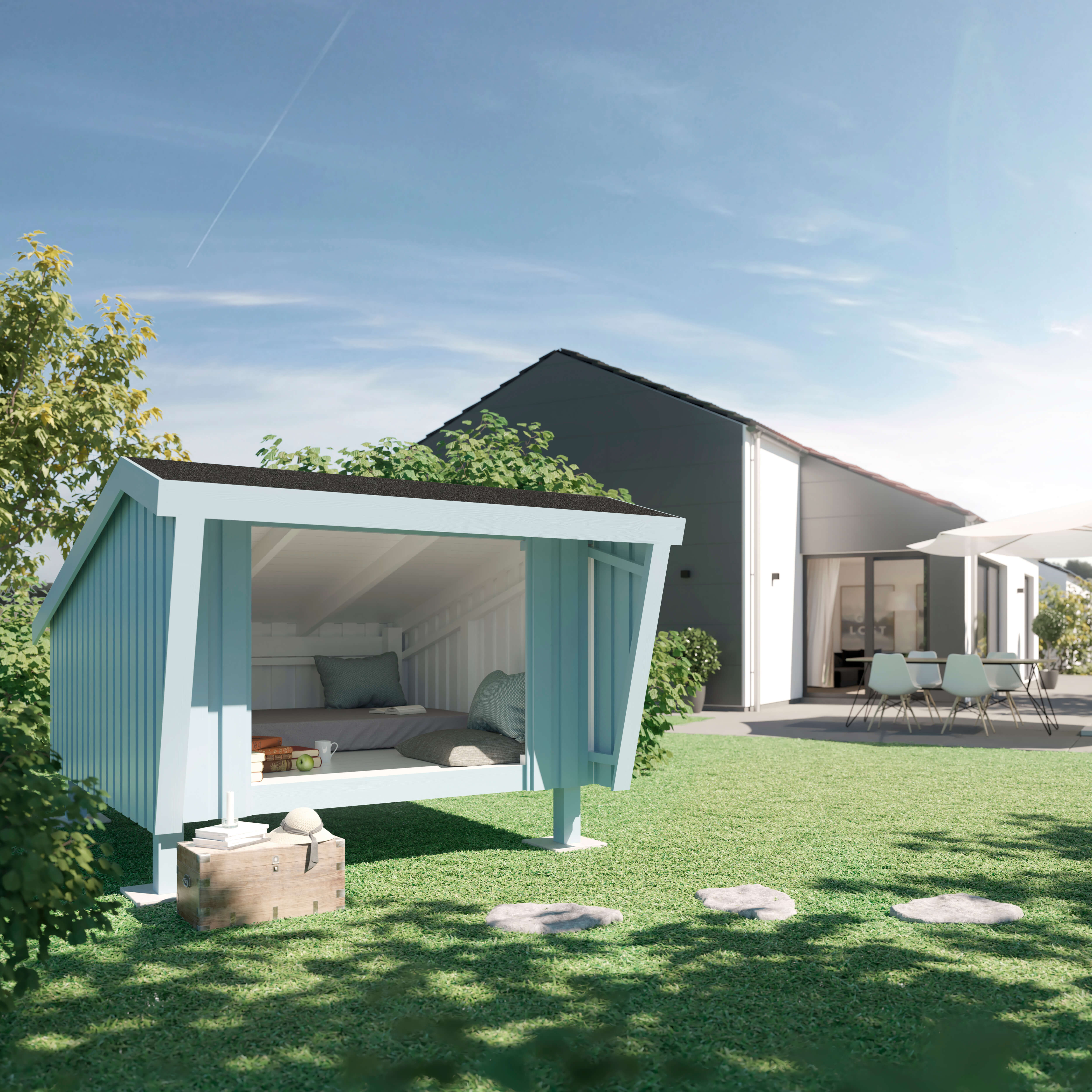 Shelter inkl. Dachpappe und Aluleisten aus unbehandeltem Holz
