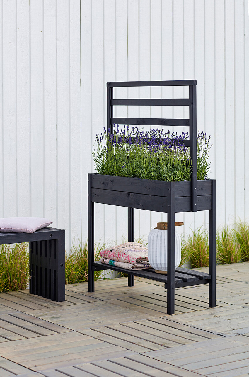 Pflanzkasten auf Beinen mit Spalier 88 x 37 x 137 cm Schwarz