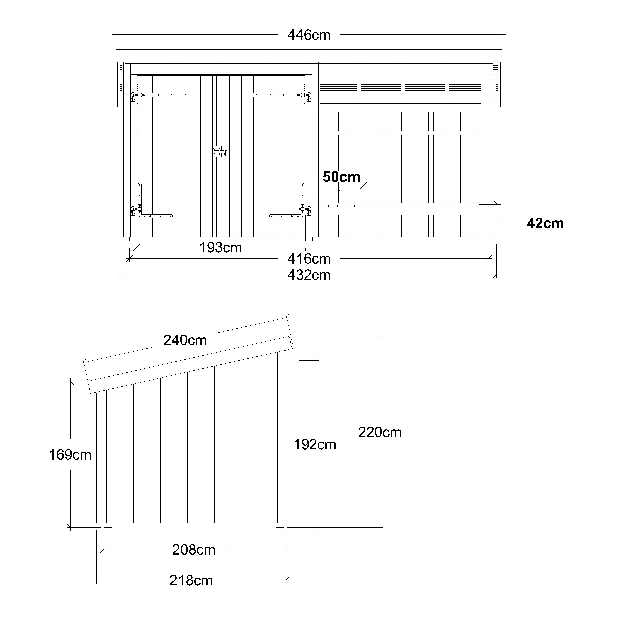 Nordic Grillhütte 2 Module mit Doppeltür 9,5 m² mit Bank unbehandelt