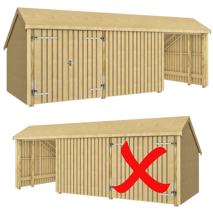 Multi Gartenhaus 3 Module Doppeltür & offene und geschlossene Fassade 15,5 m² Unbehandelt